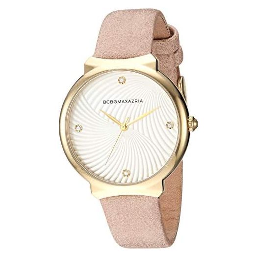 BCBGMAXAZRIA Women's Japanese-Quartz Stainless Steel Case Genuine Leather Strap Casual Watch