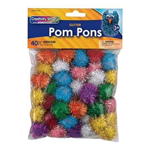 CHENILLE KRAFT 1 INCH GLITTER POMS - 40 PACK