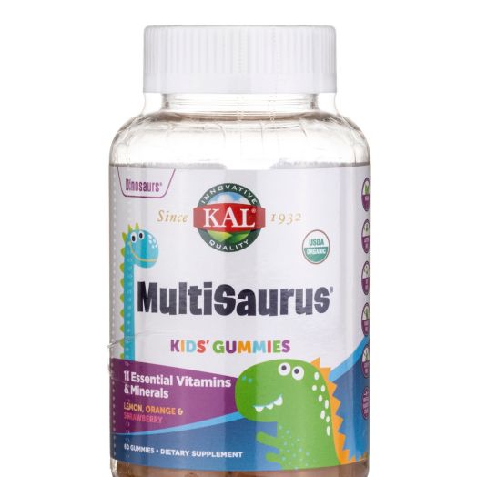 KAL Organic MultiSaurus Kid's Gummies, Lemon, Orange & Strawberry Flavor - 60 Gummies