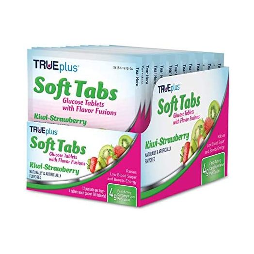 TRUEplus® Soft Tabs Glucose Tablets – 12 Packs – 48 tabs (Kiwi Strawberry)
