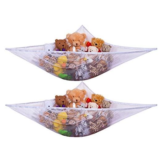 Jumbo Toy Hammock, White - Organize Stuffed Animals and Children's Toys with this Mesh Hammock. Great Decor while Neatly Organizing Kid's Toys and Stuffed Animals. Expands to 5.5 feet. (2-Pack)