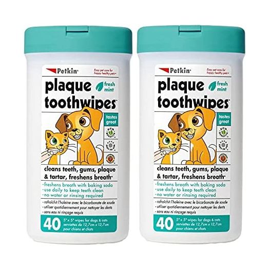Petkin Plaque Toothwipes, Fresh Mint Wipes - Natural Formula Cleans Teeth, Gums & Freshens Breath - Convenient, & Easy to Use Oral Care Dental Pet Wipes for Dogs, Cats, Puppies & Kittens