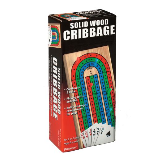 Family Classics Cribbage - Solid Wood Continuous 3 Track Board with Built-In Storage Compartment for Pegs