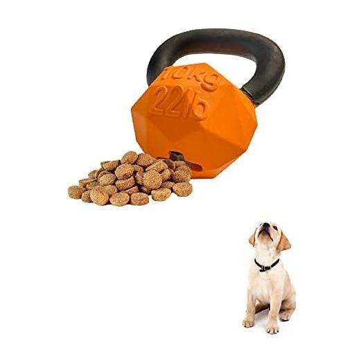 Friends Forever Dog Chew Toy, Interactive Treat Dispensing Toys, Dog Puzzle Fun Indoor Play, Non-toxic Natural Rubber Durable for Chewer, Orange Kettle Bell