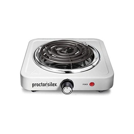 Proctor Silex Electric Single Burner Cooktop, Compact and Portable, Adjustable Temperature Hot Plate, 1200 Watts, 34106, White & Stainless