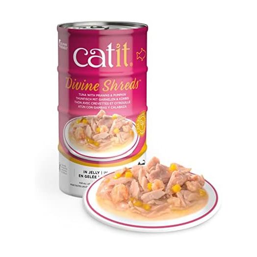 Catit Divine Shreds in Jelly, Premium Wet Cat Food, Tuna with Shrimp & Pumpkin