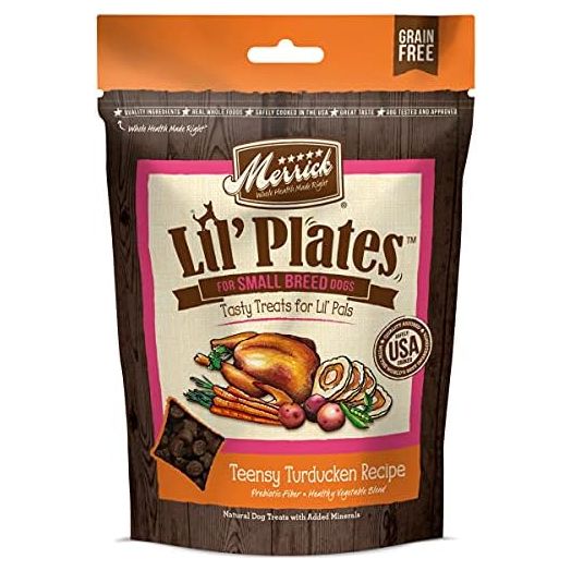 Merrick Lil’ Plates Grain Free Small Dog Treats, Natural Training Treats For Small Dogs, Teensy Turducken - 5 oz. Pouch