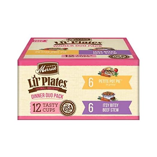 Merrick Lil’ Plates Grain Free Dinner Duos Soft Natural Wet Small Dog Food Variety Pack, Beef and Chicken - (Pack of 1) 2.6 lb. Tubs