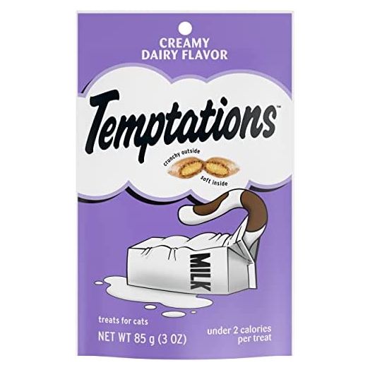 TEMPTATIONS Classic Crunchy and Soft Cat Treats Creamy Dairy Flavor, 3 oz. Pouch, Pack of 12