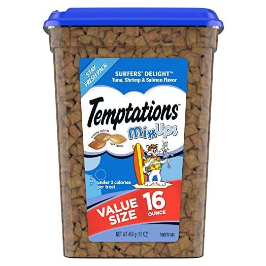 TEMPTATIONS MixUps Crunchy and Soft Cat Treats, Surfers' Delight, Multiple Sizes