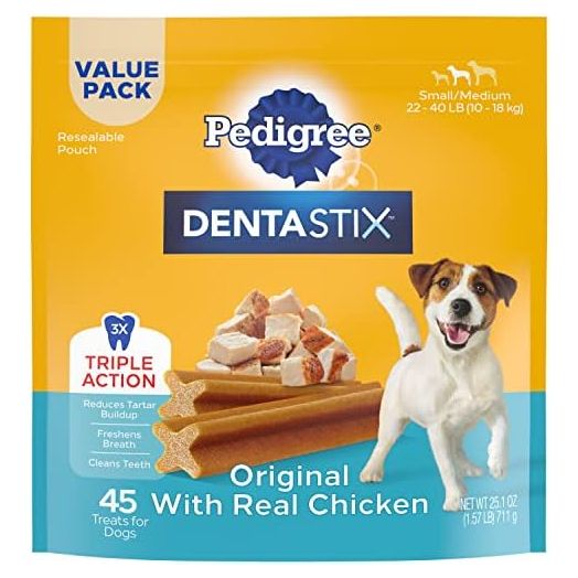 PEDIGREE DENTASTIX Small/Medium Dog Dental Treats Original Flavor Dental Bones, 1.57 lb. Value Pack (45 Treats)