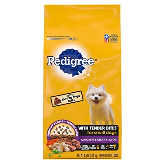 PEDIGREE with Tender Bites Small Dog Complete Nutrition Small Breed Adult Dry Dog Food, Chicken & Steak Flavor Dog Kibble, 3.5 lb. Bag