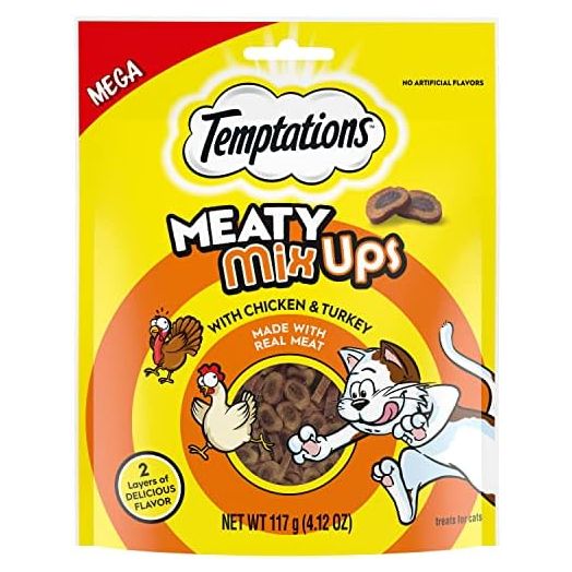 TEMPTATIONS Meaty MixUps with Chicken & Turkey Savory Cat Treats, 4.12 oz. Pouch