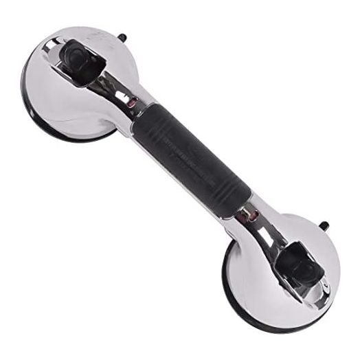 Carex Ultra Grip Shower Grab Bar - Shower Handle and Bathroom Bar - 12 Inch Safety Bar With Dual Locking Suction Cups For Bathtubs and Showers, Chrome