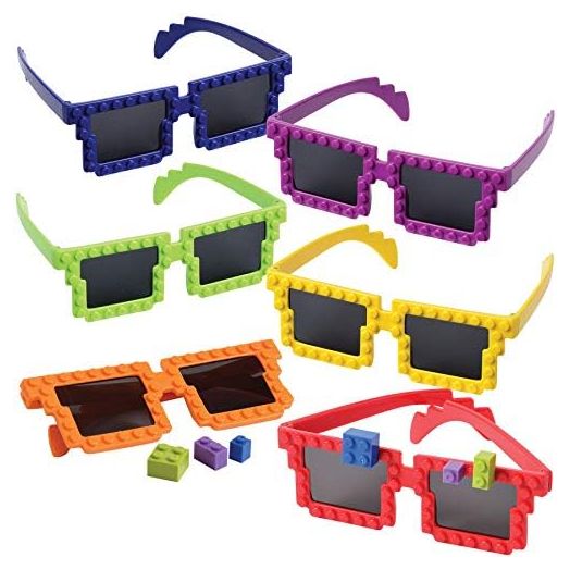 Bedwina Building Blocks Glasses - Pack of 6 - Block Mania Building Block Glasses with Extra Bricks for Carnival Supplies, Stocking Stuffers and Birthday Party Favors for Kids