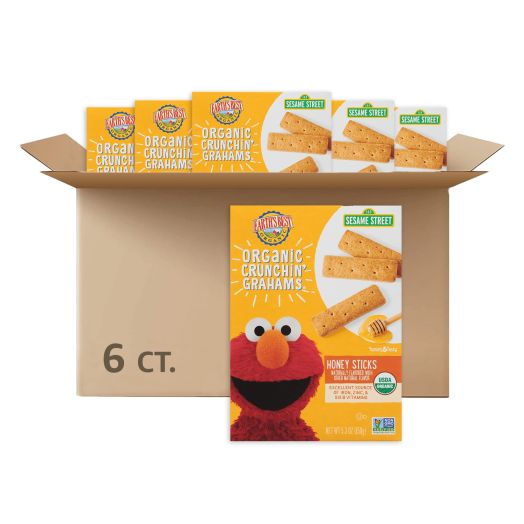 Earth's Best Organic Sesame Street Crunchin' Grahams Honey Sticks, 5.3 oz Box, 6 Pack