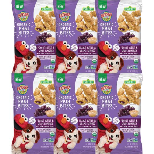 Earth's Best Sesame Street PB&J Bites Organic Non-GMO Baby Snack, Peanut Butter & Grape, 3 oz Bag, 6 Pack