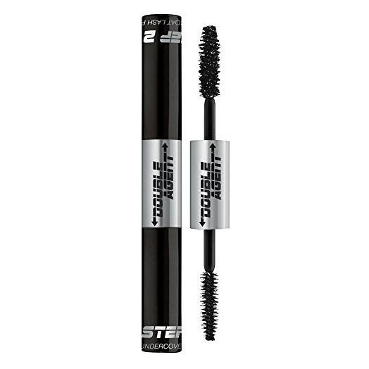 Palladio Double Agent Lash Extender Undercover Fiber Booster Mascara, dual lash system, increase eyelash length and volume, boost lashes for a bold dramatic look, voluminous makeup mascara, Jet Black