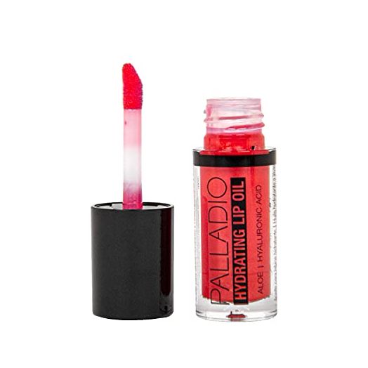 Palladio Hydrating Lip Oil Infused with Hyaluronic Acid, Non-Sticky Formula, Subtle shine with tinted sheer color, liquid lipstick, locks in moisture to prevent chapped lips, Vegan & Cruelty-Free | 0.13 Oz. (BLING)