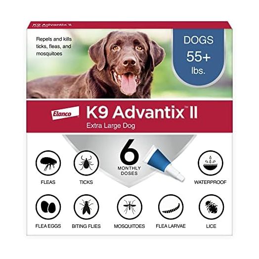 K9 Advantix II Flea, Tick & Mosquito Prevention and Treatment for Dogs Over 55 lbs., Vet-Recommended, Monthly Flea Drops (6 Count)