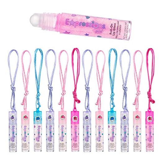 Expressions 12 Pc Lip Gloss Necklace, Fruit Flavored Lip Gloss Set, Lip Gloss, Party Favors, Stocking Stuffers, Teen Girls Trendy Stuff, Non Toxic