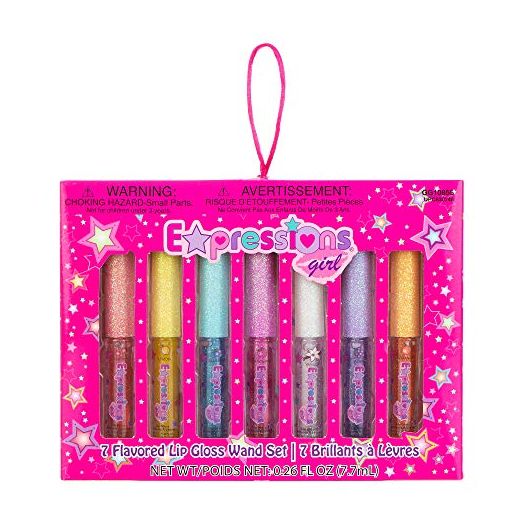 Expressions Kids Teen Girls Ladies & Womens 7 Piece Lip Gloss Wand Set, Glittery Fruity Flavors, Ages 5+ Fruity Flavors, Non Toxic, Kid Friendly, Party Gift, Best Friend