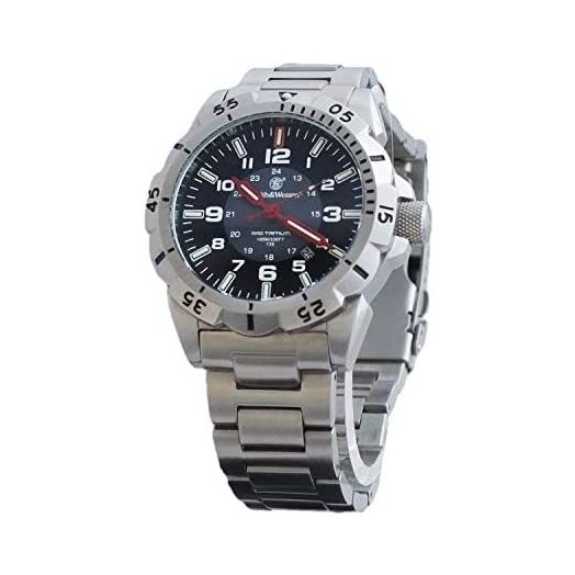 Smith & Wesson Men's Emissary Swiss Tritium H3 Watch with Tactical Heavy Duty Stainless-Steel Case and Band, Rotating Bezel, Durable Military Watch, Tactical Tough, Quartz Japanese Movement