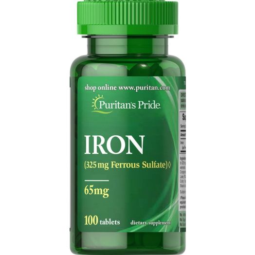 Puritan's Pride Iron Ferrous Sulfate 65 mg - 100 Tablets
