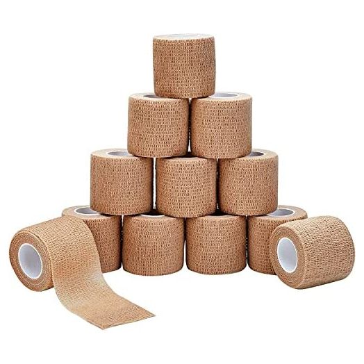 Self Adhesive Bandage wrap - 2 Inches by 5 Yards Cohesive Bandage for All Sports (Pack of 12) | Brown Non-Woven Self adhering Bandage Wrap | Breathable Athletic Tape for Wrists, Knee and Ankle