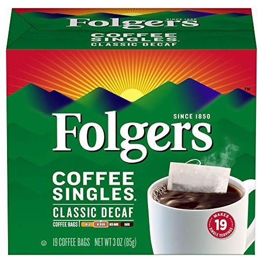 Folgers Coffee Singles Classic Decaf Medium Roast Coffee, 19 Single Serve Coffee Bags