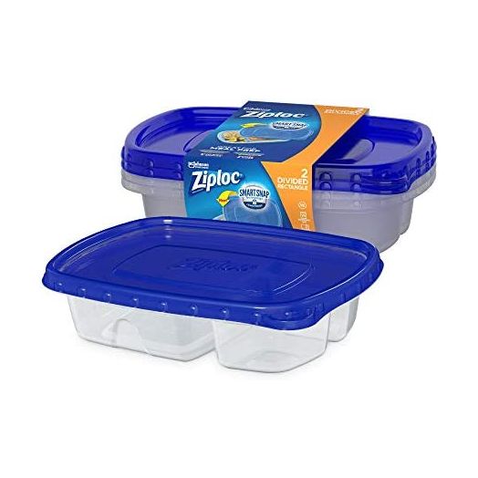 Ziploc Food Storage Meal Prep Containers Reusable for Kitchen Organization, Smart Snap Technology, Dishwasher Safe, Divided Rectangle, 2 Count