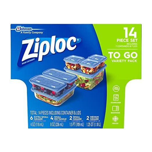 Ziploc Food Storage Meal Prep Containers with One Press Seal, For Travel & Organization, Dishwasher Safe, 14 Piece Set (Variety Pack)