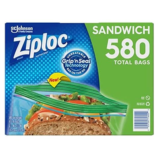 Ziploc Easy Open Tabs Sandwich Bags 580, 145 Count (Pack of 4)