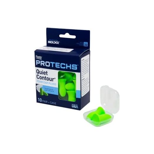 Flents Foam Ear Plugs, 10 Pair with Case for Sleeping, Snoring, Loud Noise, Traveling, Concerts, Construction, & Studying, NRR 33, Green, Made in the USA
