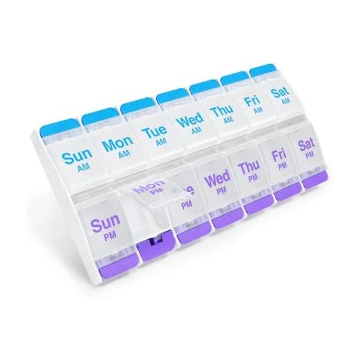 EZY DOSE Push Button (7-Day) Pill, Medicine, Vitamin Organizer | Weekly, 2 Times a Day, AM/PM | Large Compartments | Arthritis Friendly | Clear Lids
