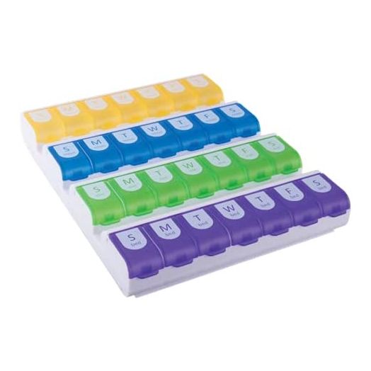 Ezy Dose Weekly (7-Day) Easy Fill Medtime Pill Organizer and Planner (XL) ¦ Easy to Fill Pill Planner, Multi-colored