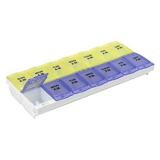 EZY DOSE Weekly Locking AM/PM Pill Organizer and Planner, Secure Prescription Medication, Prevent Accidental Spilling, Purple/Green, 2XL