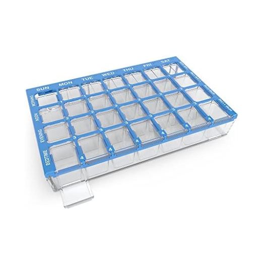 EZY DOSE (7-Day) Pill, Medicine, Vitamin Organizer Box Weekly, 4 Times a Day, AM PM Medium Compartments Clear Lids (91360)