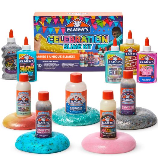 Elmer’s Celebration Slime Kit, Slime Supplies Include Assorted Magical Liquid Slime Activators and Assorted Liquid Glues, 10 Count