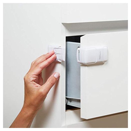 Toddleroo by North States Corner Drawer Locks Works on end Drawers or Filing cabinets No Tools Required Baby proofing with Confidence (2-Pack, White)