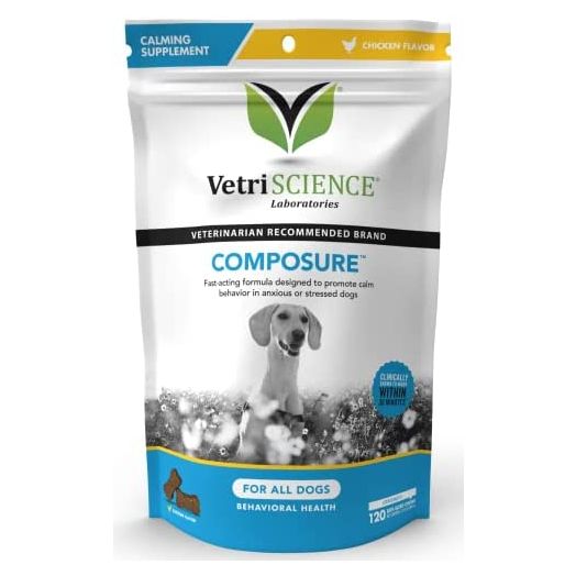 VETRISCIENCE Composure Calming Treats for Dogs and Cats Dealing with Anxiety, Separation Stress, Noise, Thunder and Barking - Yummy Flavored Chews Pets Love
