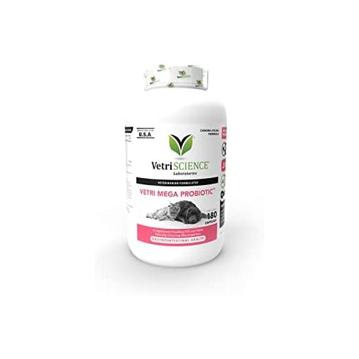 VetriScience Vetri Mega Probiotic and Prebiotic for Dogs and Cats, 180 Capsules - Digestive Relief - Easy to Give Capsules - GI Support