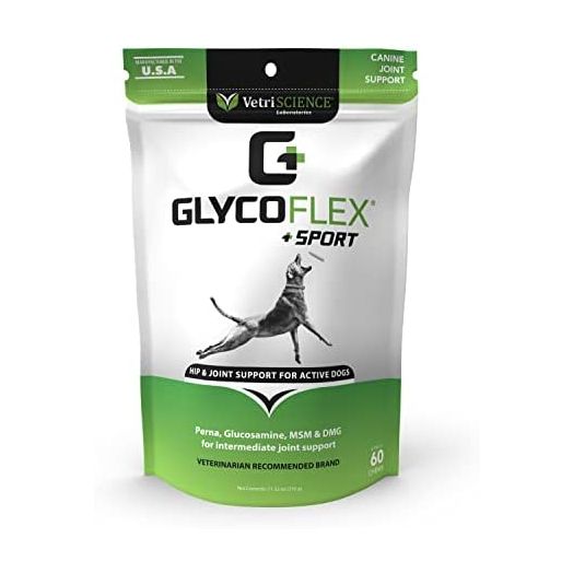 VETRISCIENCE Glycoflex Sport Hip and Joint Supplement with Glucosamine for Dogs, 60 Chews - Perna, MSM and DMG Hip and Joint Supplement
