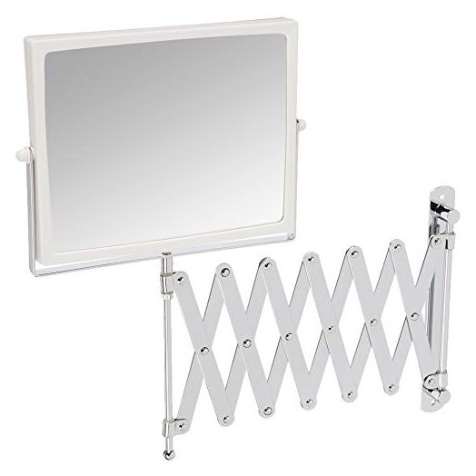 Jerdon J2020C 8.3-Inch Two-Sided Swivel Wall Mount Mirror with 5x Magnification, 30-Inch Extension, Chrome and White Finish