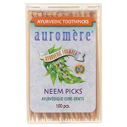 Auromere Ayurvedic Neem Toothpicks - Vegan, Natural, Non GMO, Made from Birchwood (100 Count) (1 Pack)