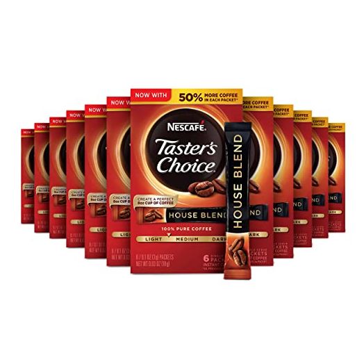 NESCAFE Taster's Choice, House Blend Light Medium Roast Instant Coffee, 12 boxes (72 packets)