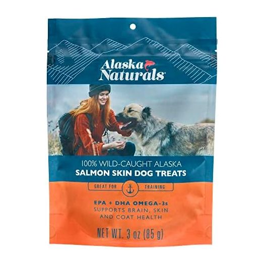 Alaska Naturals® 100% Wild-Caught Alaska Salmon Skin Dog Treats, Delivers 0.8% EPA & 1.0% DHA Omega-3 Fatty acids to Support Healthy Skin & Shiny Coat, Gluten Free, Grain Free Dogs Treat, 3 oz