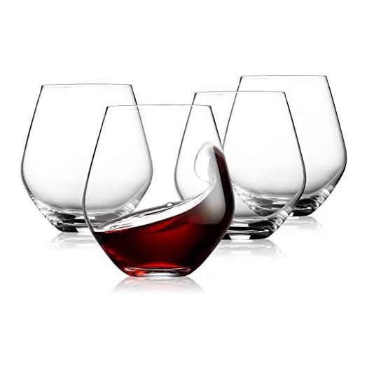 Godinger Wine Glasses, Stemless Wine Glasses, Red Wine Glasses, Drinking Glasses, European Made Stemless Wine Glass - 17oz, Set of 4