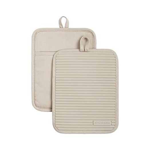 KitchenAid Ribbed Soft Silicone Water Resistant Pot Holder Set, Milkshake , 2 Piece Set