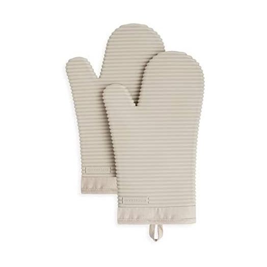 KitchenAid Ribbed Soft Silicone Oven Mitt Set, 7"x13", Milkshake 2 Count